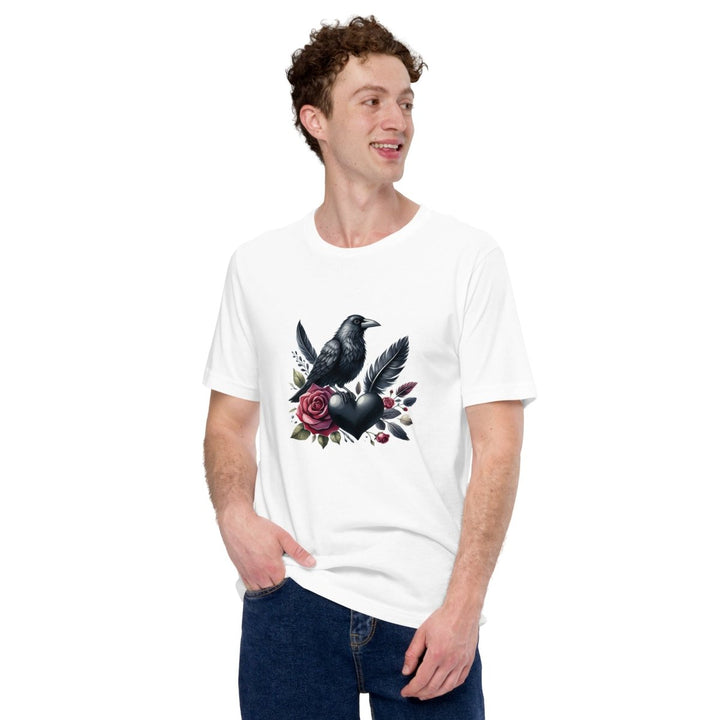 Crow Heart Rose Valentine Graphic Tee - White - XS - ArtyKoala
