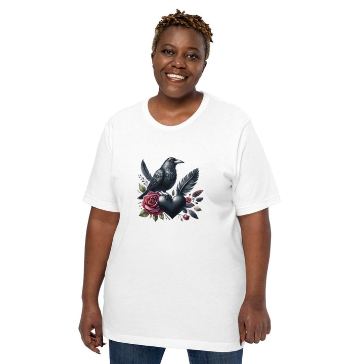Crow Heart Rose Valentine Graphic Tee - White - XS - ArtyKoala