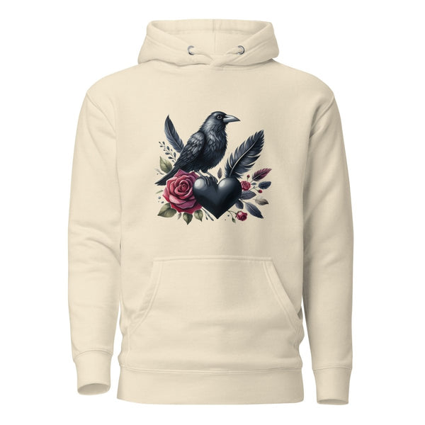 Crow Heart Rose Valentine's Day Graphic Hoodie - Bone - S - ArtyKoala