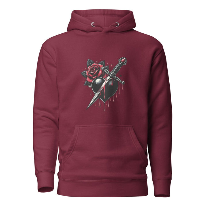 Dagger Wounded Heart Graphic Hoodie - Maroon - S - ArtyKoala