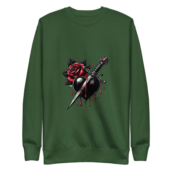 Dagger Wounded Heart Graphic Sweatshirt - Forest Green - S - ArtyKoala