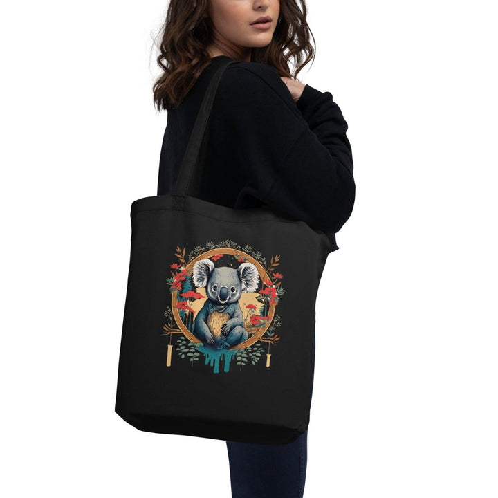 Floral Koala Eco Custom Tote Bag - Black - ArtyKoala