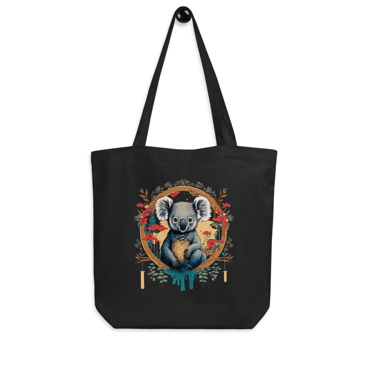 Floral Koala Eco Custom Tote Bag - Black - ArtyKoala