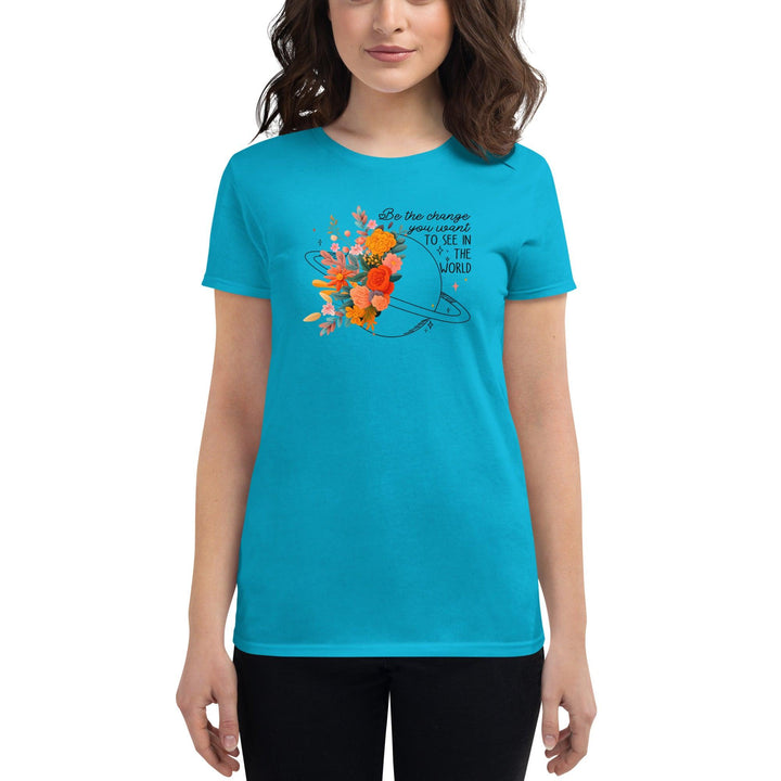 Flower world Woman short sleeve t-shirt - Caribbean Blue / M - ArtyKoala