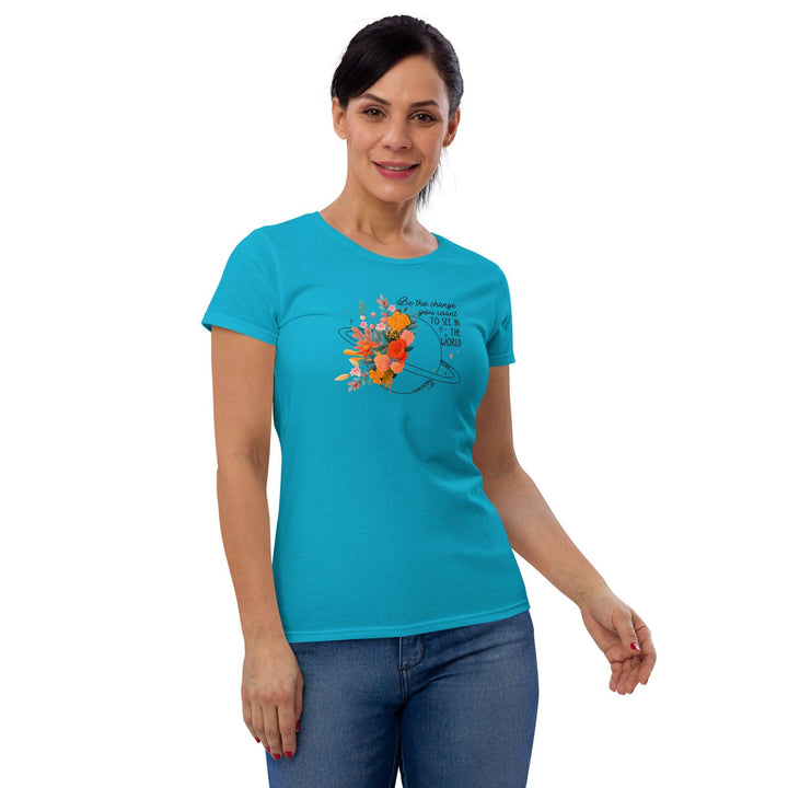 Flower world Woman short sleeve t-shirt - Caribbean Blue / S - ArtyKoala