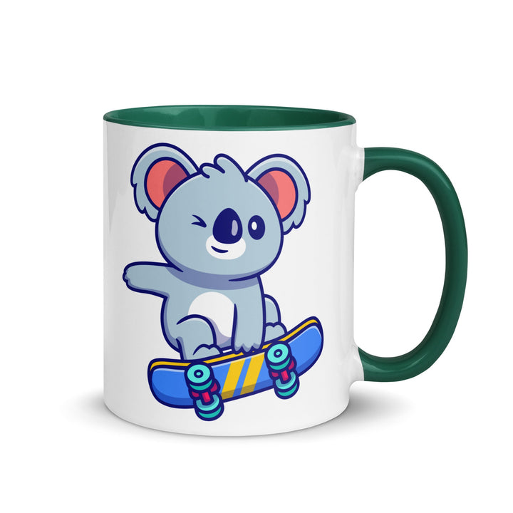 Flying Skateboard Koala Mug with Color Inside - Dark green / 11 oz - ArtyKoala