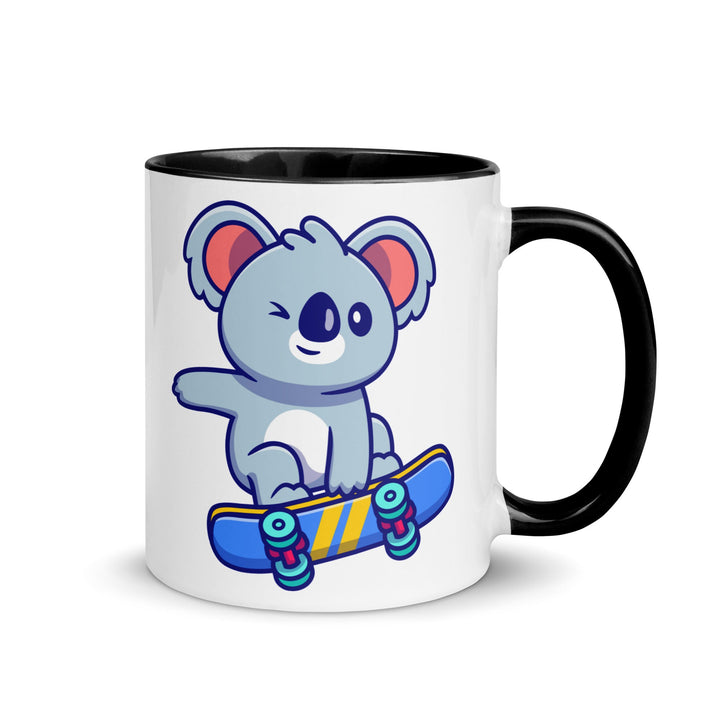 Flying Skateboard Koala Mug with Color Inside - Black / 11 oz - ArtyKoala