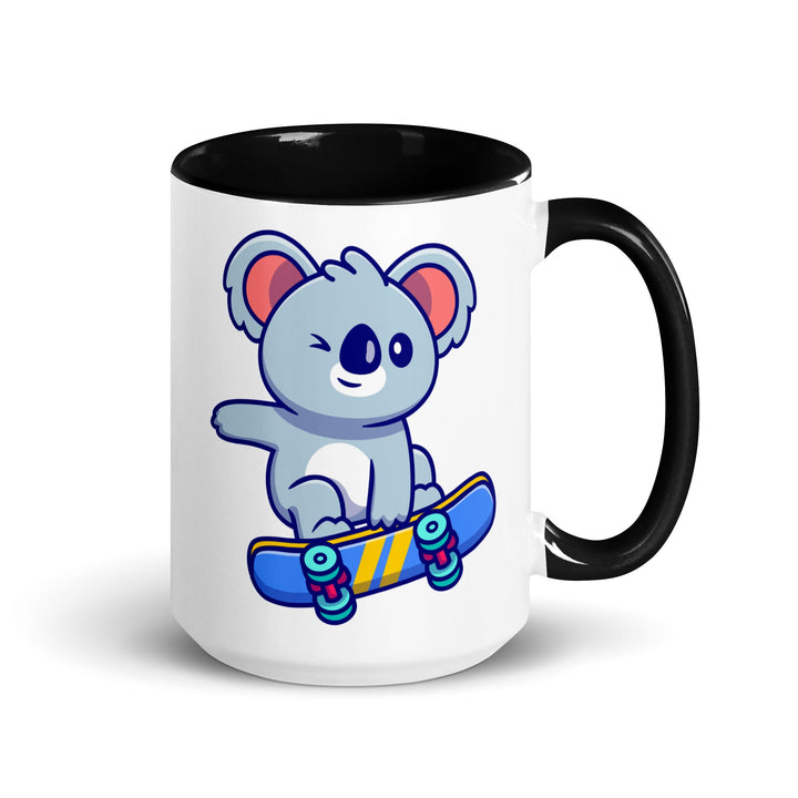 Flying Skateboard Koala Mug with Color Inside - Black / 15 oz - ArtyKoala