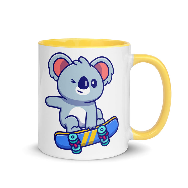 Flying Skateboard Koala Mug with Color Inside - Yellow / 11 oz - ArtyKoala