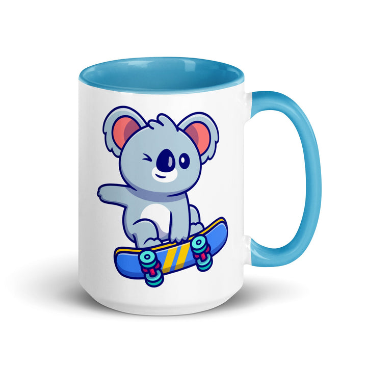 Flying Skateboard Koala Mug with Color Inside - Blue / 15 oz - ArtyKoala