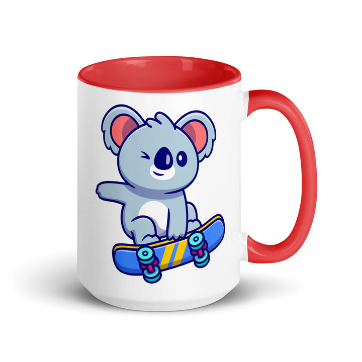 Flying Skateboard Koala Mug with Color Inside - Red / 15 oz - ArtyKoala