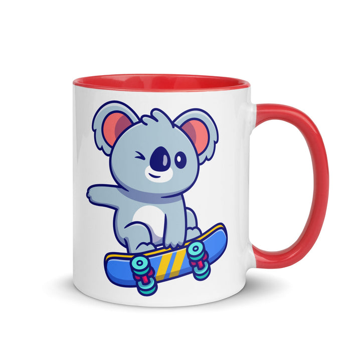 Flying Skateboard Koala Mug with Color Inside - Red / 11 oz - ArtyKoala