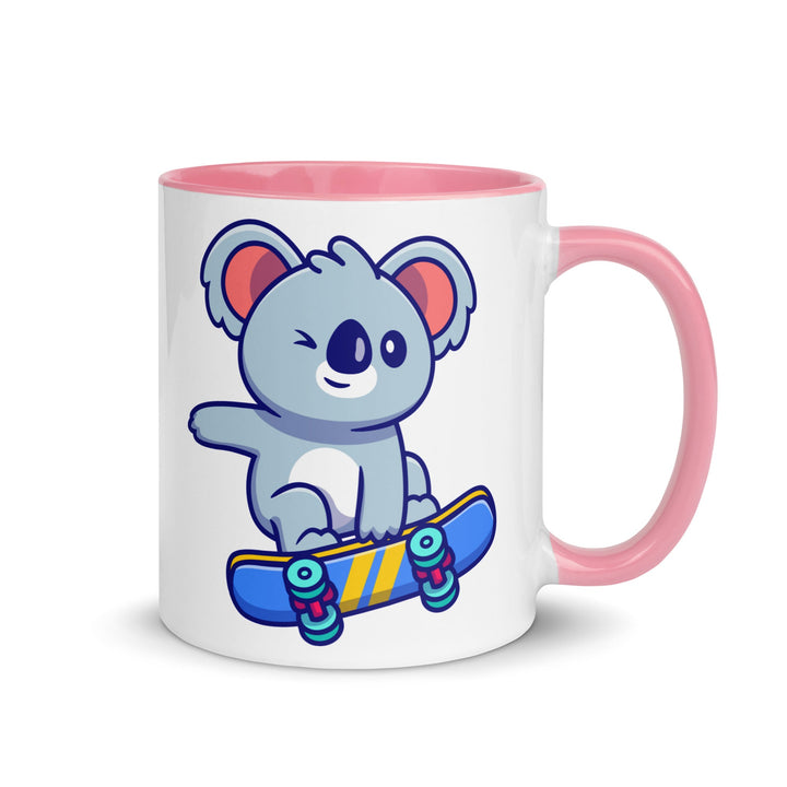 Flying Skateboard Koala Mug with Color Inside - Pink / 11 oz - ArtyKoala