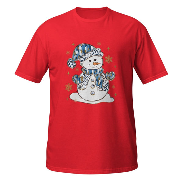 Glitter Snowman Graphic Tee - Red - S - ArtyKoala