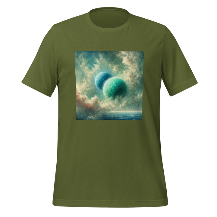 Green Twin Planets Premium Unisex T-shirt - Olive / S - ArtyKoala