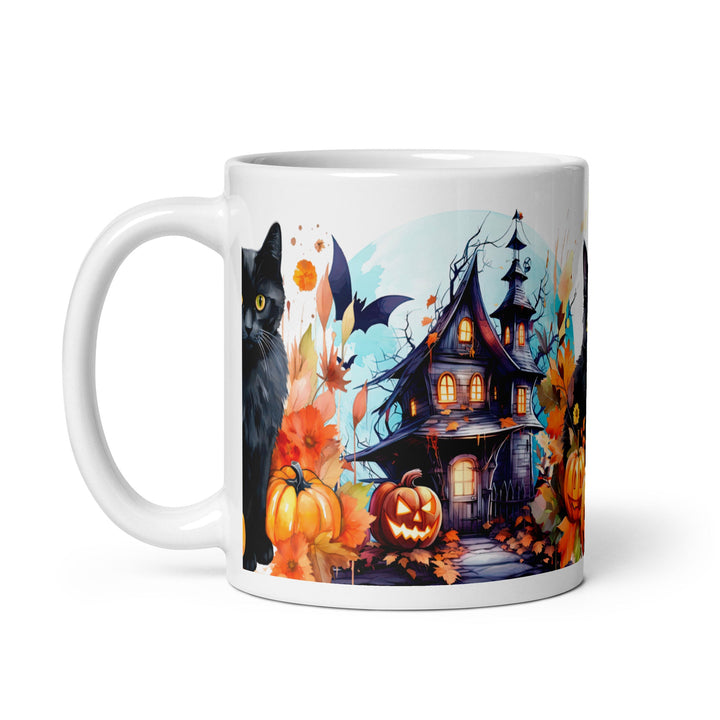 Halloween Black Cat Spirit White glossy mug - 11 oz - ArtyKoala