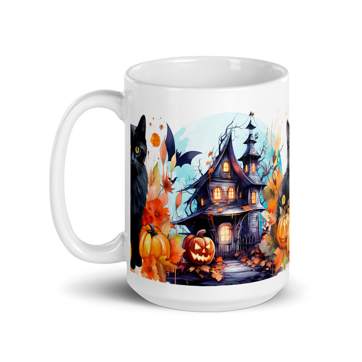 Halloween Black Cat Spirit White glossy mug - 11 oz - ArtyKoala