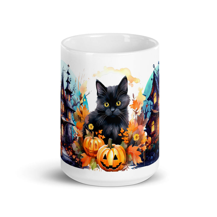 Halloween Black Cat Spirit White glossy mug - 11 oz - ArtyKoala