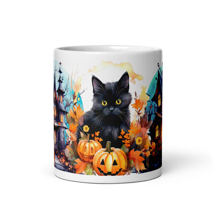 Halloween Black Cat Spirit White glossy mug - 11 oz - ArtyKoala