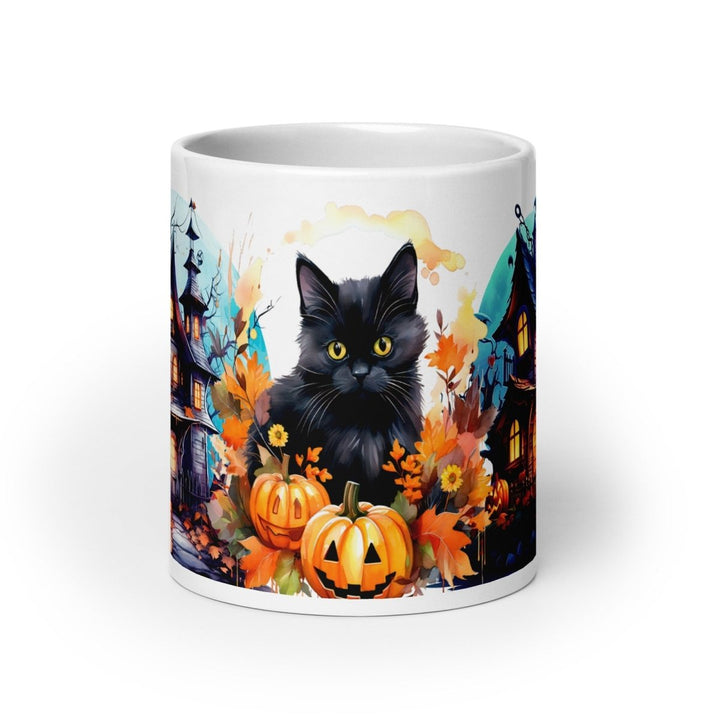 Halloween Black Cat Spirit White glossy mug - 15 oz - ArtyKoala