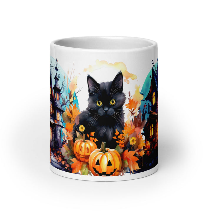 Halloween Black Cat Spirit White glossy mug - 11 oz - ArtyKoala