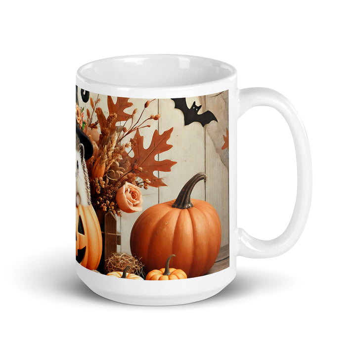 Halloween Cute Hedgehog White glossy mug - 15 oz - ArtyKoala