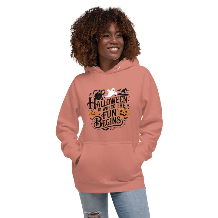 Halloween is Where the Fun Begins Graphic Hoodie - Dusty Rose - S - ArtyKoala