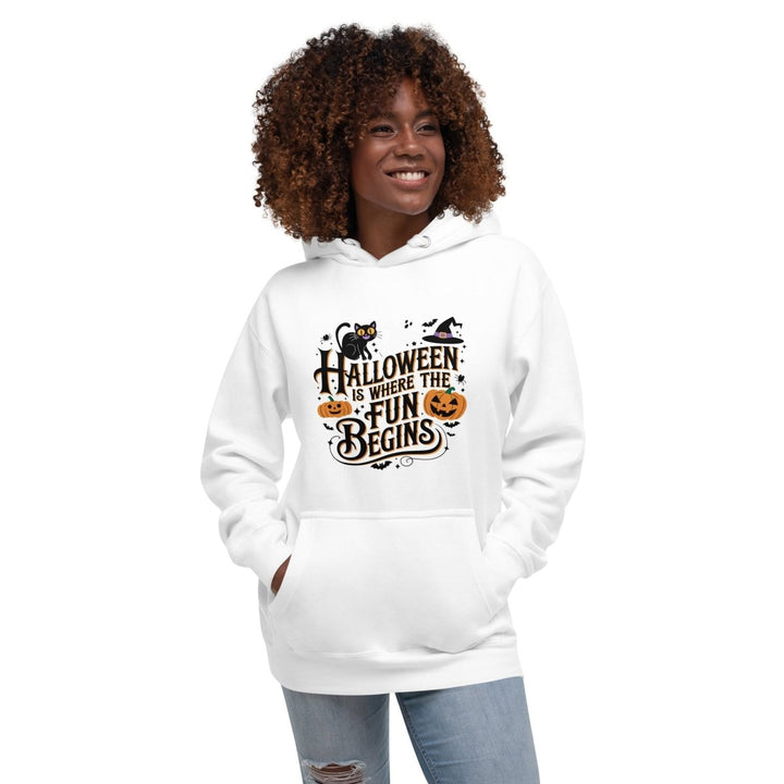 Halloween is Where the Fun Begins Graphic Hoodie - White - S - ArtyKoala