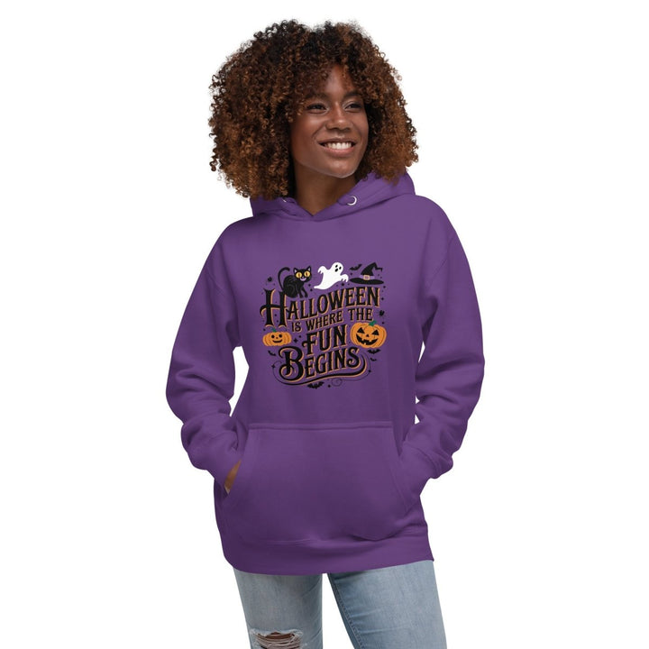 Halloween is Where the Fun Begins Graphic Hoodie - Purple - S - ArtyKoala
