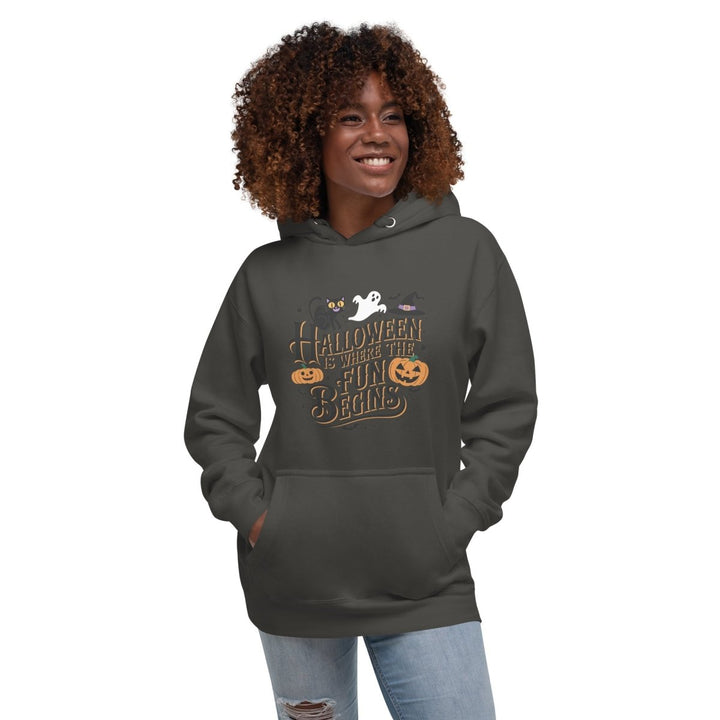 Halloween is Where the Fun Begins Graphic Hoodie - Vintage Black - S - ArtyKoala
