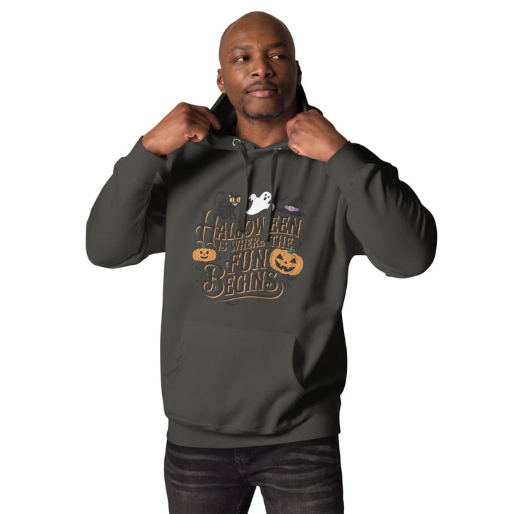 Halloween is Where the Fun Begins Graphic Hoodie - Vintage Black - S - ArtyKoala