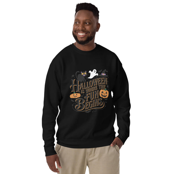 Halloween is Where the Fun Begins Unisex Premium Sweatshirt - Black / S - ArtyKoala