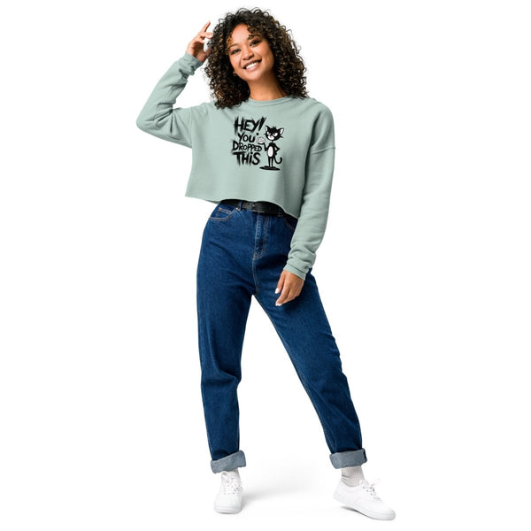 Hey You Drop This Cool Crop Graphic Sweatshirt - Dusty Blue - S - ArtyKoala
