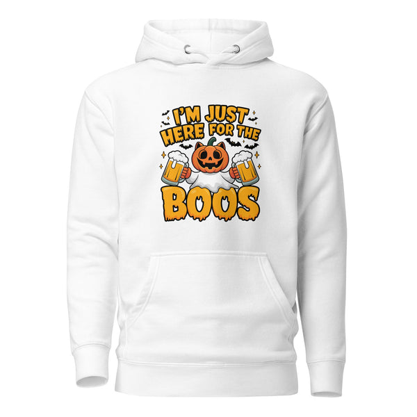 I Just Here for BOO Cotton Unisex Premium Halloween Hoodie - White / S - ArtyKoala