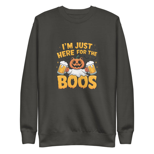 I Just Here for BOO Cotton Unisex Premium Halloween Sweatshirt - Vintage Black / S - ArtyKoala