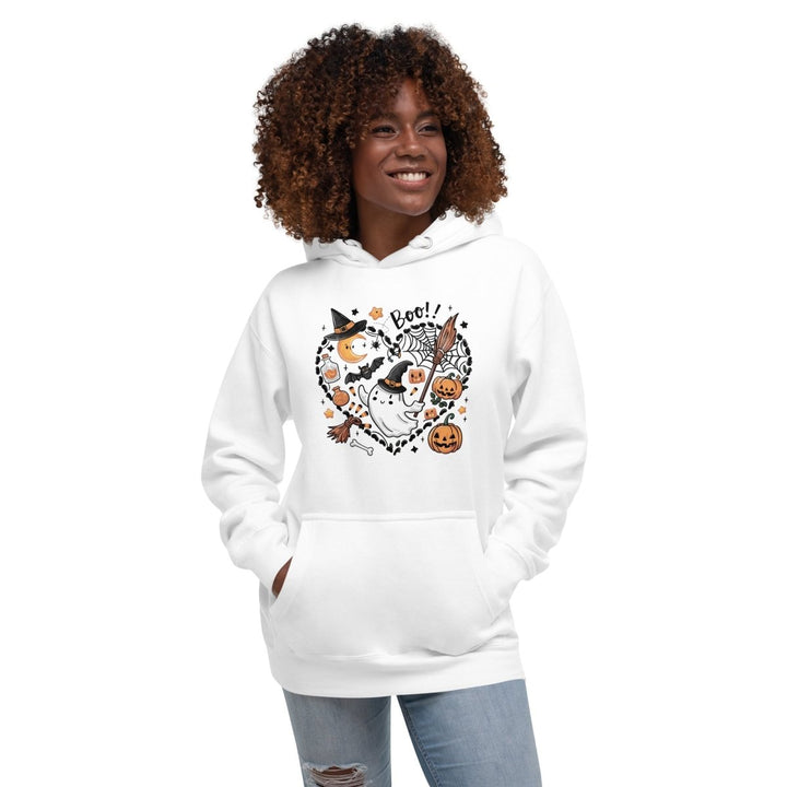 I Love BOO Halloween Graphic Hoodie - White - S - ArtyKoala