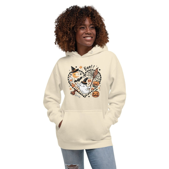 I Love BOO Halloween Graphic Hoodie - Bone - S - ArtyKoala