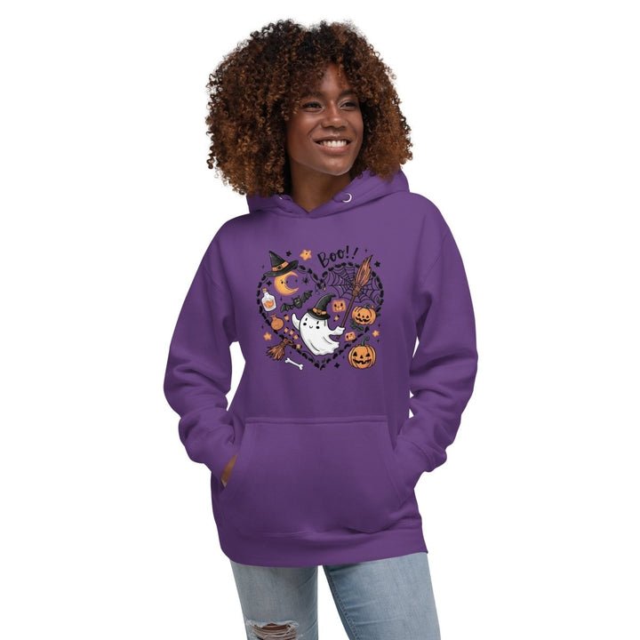 I Love BOO Halloween Graphic Hoodie - Purple - S - ArtyKoala