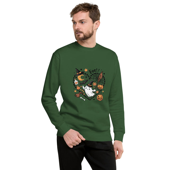 I Love BOO Halloween Unisex Premium Sweatshirt - Forest Green / S - ArtyKoala