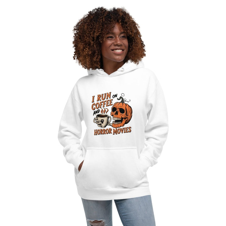 I Run on Coffee an Horror Movie Graphic Hoodie - White - S - ArtyKoala
