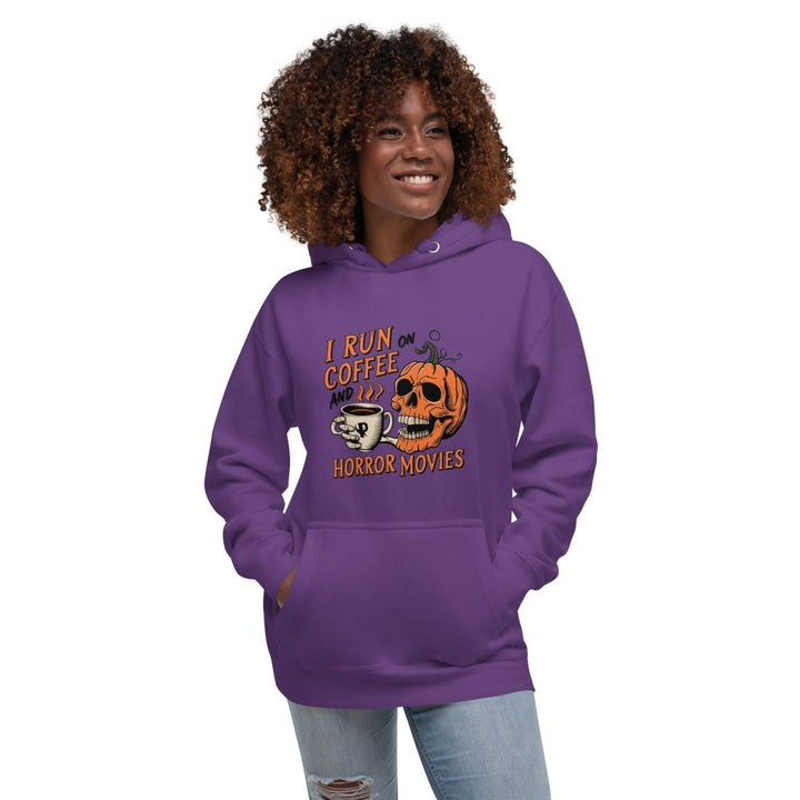 I Run on Coffee an Horror Movie Graphic Hoodie - Purple - S - ArtyKoala