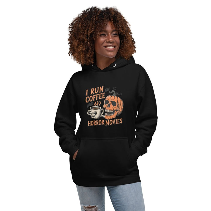 I Run on Coffee an Horror Movie Graphic Hoodie - Black - S - ArtyKoala