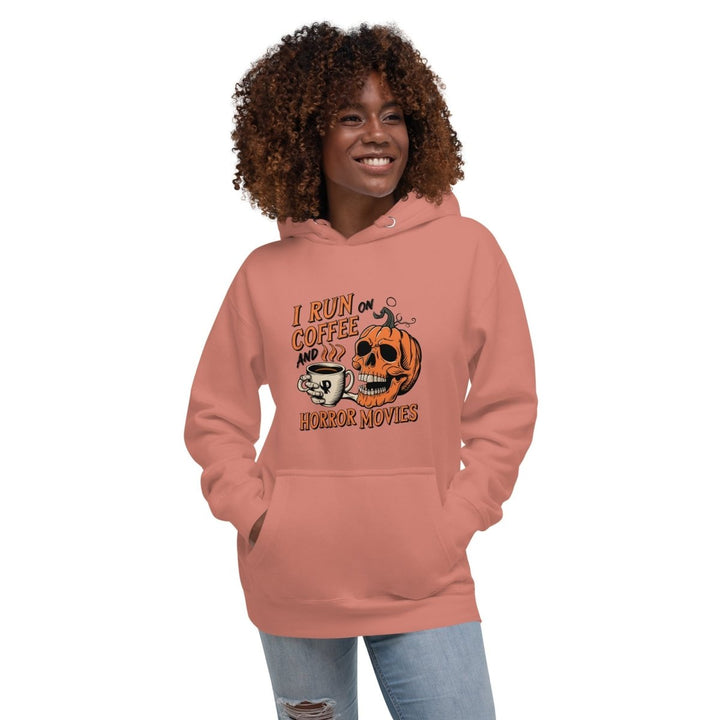 I Run on Coffee an Horror Movie Graphic Hoodie - Dusty Rose - S - ArtyKoala
