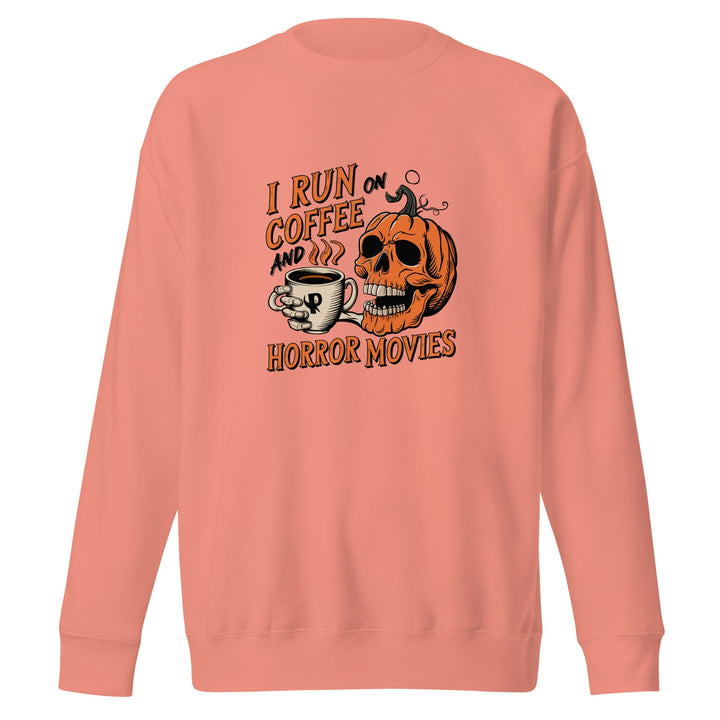 I Run on Coffee an Horror Movie Unisex Premium Halloween Sweatshirt - Black / S - ArtyKoala