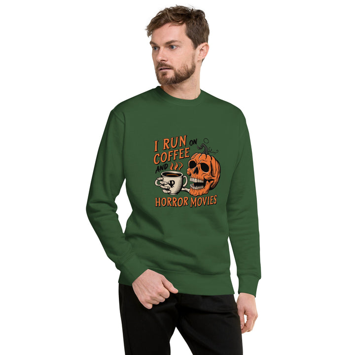 I Run on Coffee an Horror Movie Unisex Premium Halloween Sweatshirt - Forest Green / S - ArtyKoala