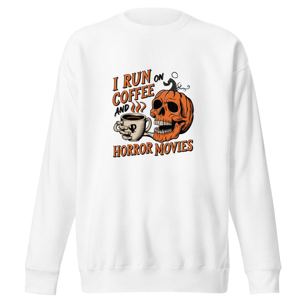 I Run on Coffee an Horror Movie Unisex Premium Halloween Sweatshirt - Black / S - ArtyKoala