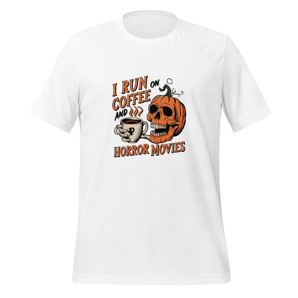 I Run on Coffee an Horror Movie Unisex Premium Halloween T-shirt - White / XS - ArtyKoala