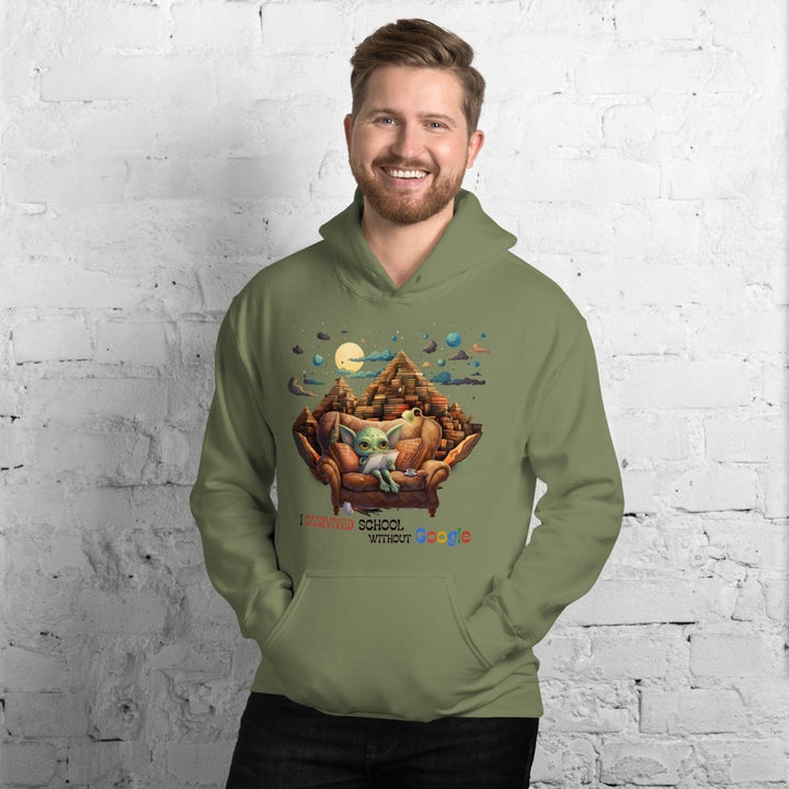 I Survived School Without Google Graphic Hoodie - Military Green - S - ArtyKoala