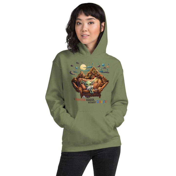 I Survived School Without Google Graphic Hoodie - Military Green - S - ArtyKoala