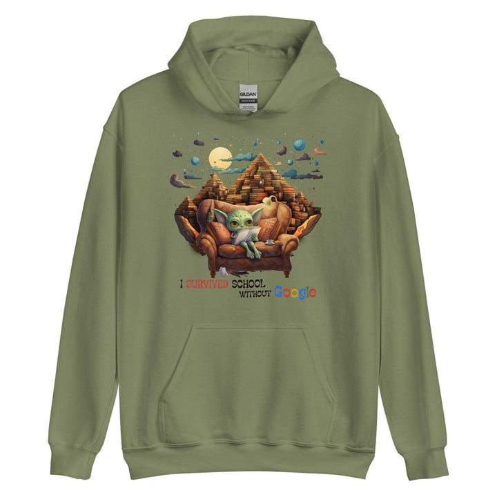 I Survived School Without Google Graphic Hoodie - Military Green - S - ArtyKoala